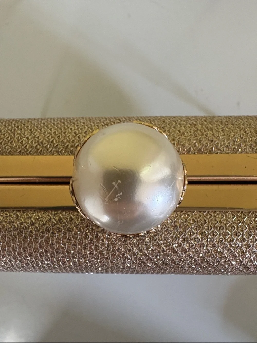 Unbranded Rose Gold Glitter Pearl-Clasp Evening Clutch/Crossbody